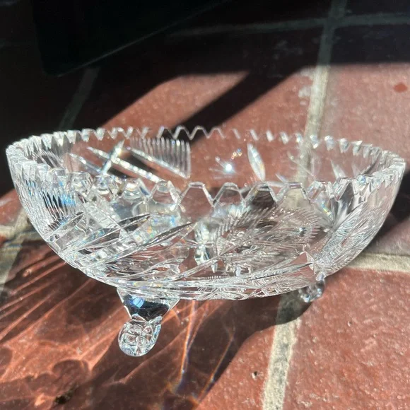 Bohemian Pre-Owned Lead Crystal Diamond Cut Footed Serving Decor Bowl 8.25”Dia - Picture 9 of 10